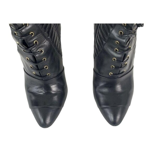 🟣🟣🟣 COYE NOKES Womens Size 37/7 Black Leather Ankle Laced Cap Toe Zip Boots - Picture 7 of 9